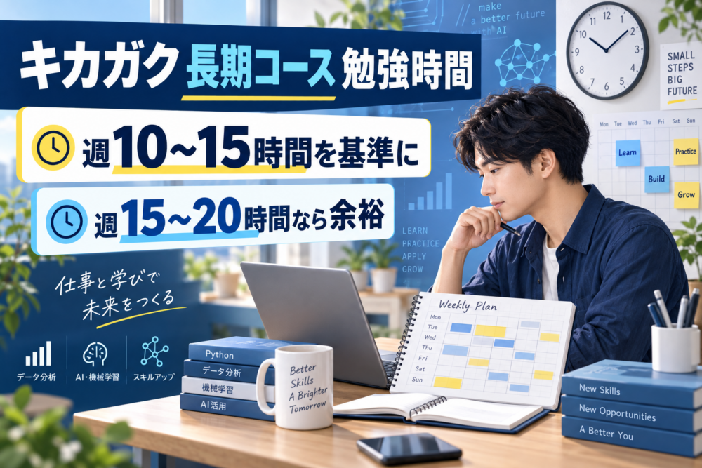 キカガク長期コースの勉強時間を週10〜15時間・週15〜20時間で比較するイメージ