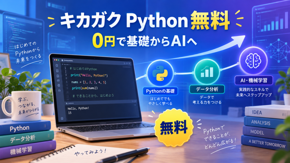 キカガクでPythonを無料で学び基礎からAIへ進むイメージ