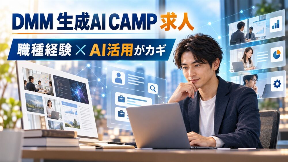 DMM 生成AI CAMPの求人は職種経験とAI活用が重要と示すアイキャッチ