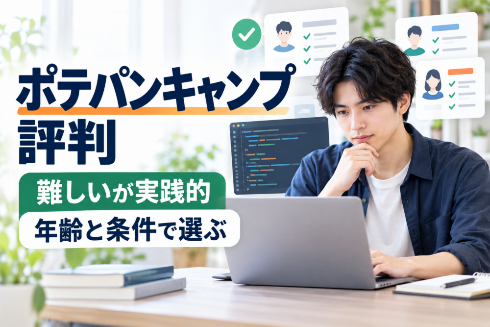 ポテパンキャンプの評判は難しいが実践的で年齢と条件で選ぶと示すアイキャッチ